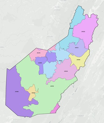 Pocahontas County WV ZIP code boundaries map