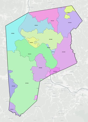 Putnam County WV ZIP code boundaries map