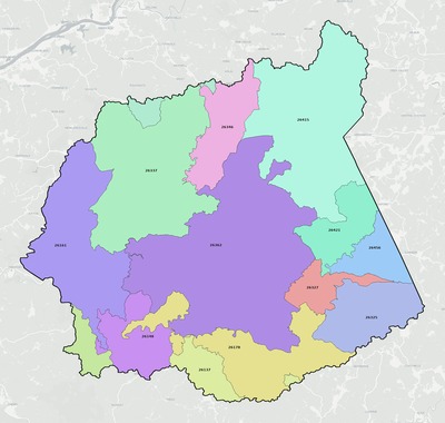 Ritchie County WV ZIP code boundaries map