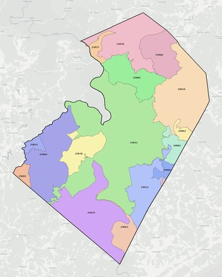 Summers County WV ZIP code boundaries map