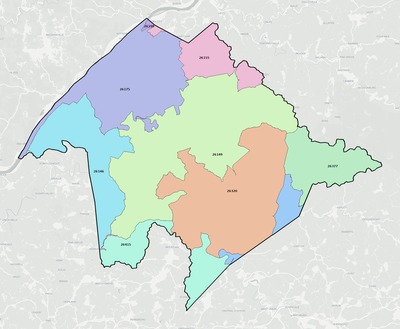 Tyler County WV ZIP code boundaries map