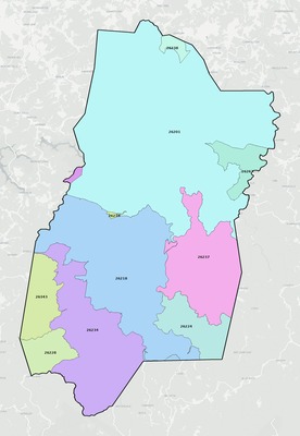 Upshur County WV ZIP code boundaries map