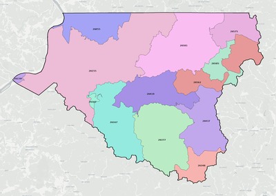 Wetzel County WV ZIP code boundaries map