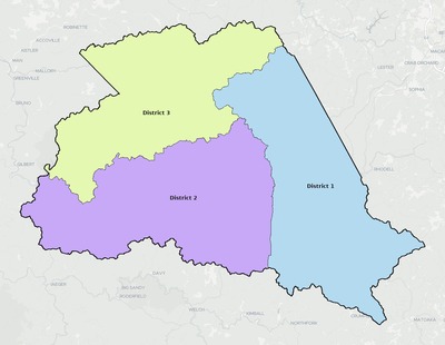 Wyoming County WV townships and subdivisions map