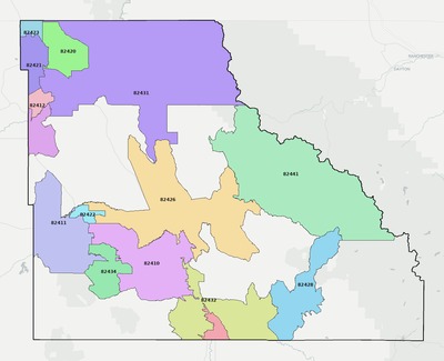 Big Horn County WY ZIP code boundaries map