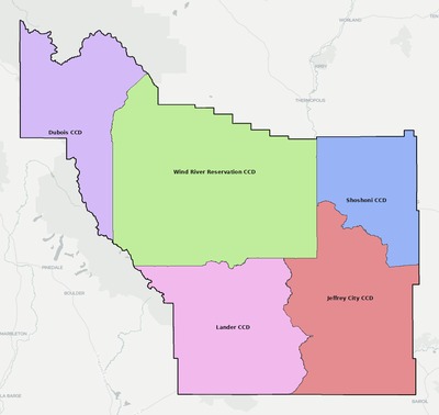 Fremont County WY townships and subdivisions map