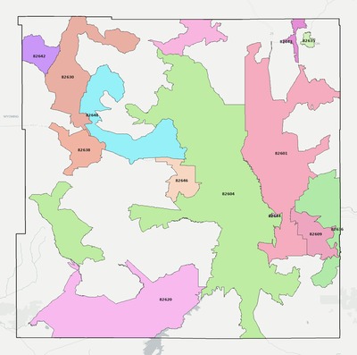 Natrona County WY ZIP code boundaries map