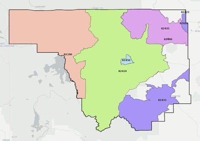 Park County WY ZIP code boundaries map