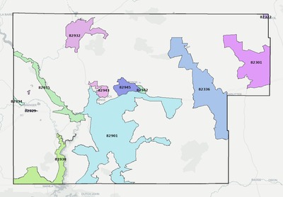 Sweetwater County WY ZIP code boundaries map