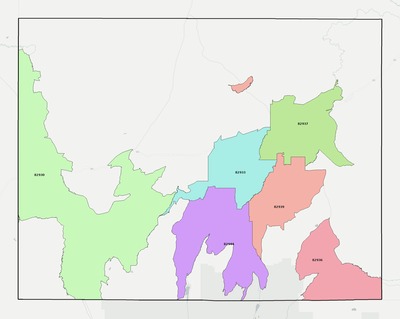 Uinta County WY ZIP code boundaries map