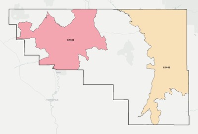 Washakie County WY ZIP code boundaries map